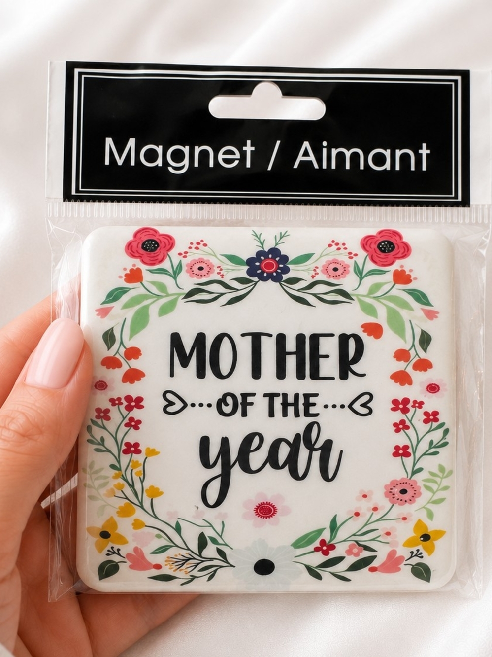 Mother of the Year Floral Magnet - White